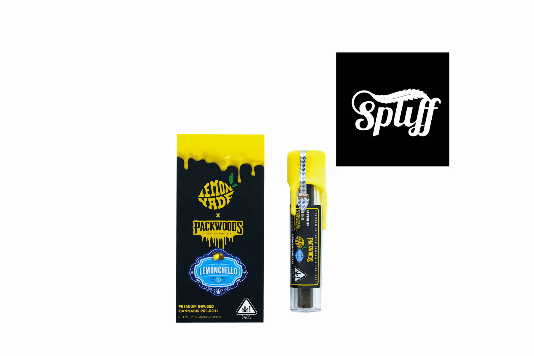 Lemonchello x Packwoods Infused Hybrid Pre-Roll 2.25g with vibrant yellow packaging and premium design available at Spliff Nation Dispensary in Washington