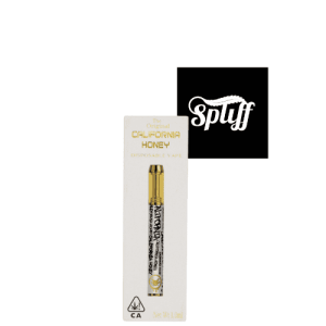 Disposable vape pen with California Honey branding and gold accents.