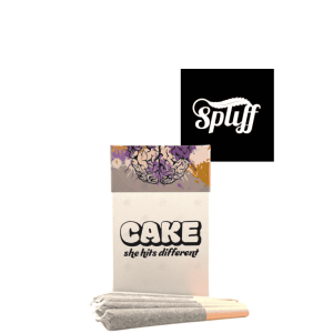 Dispensary sign with Cake product packaging at Spliff Nation Dispensary in DC.