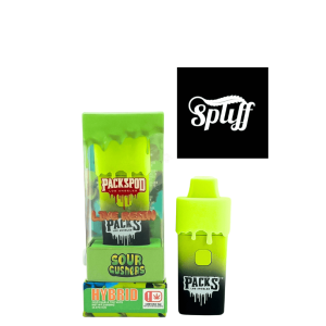 Bright green vape pen with "Packs" branding at Spliff Nation Dispensary.