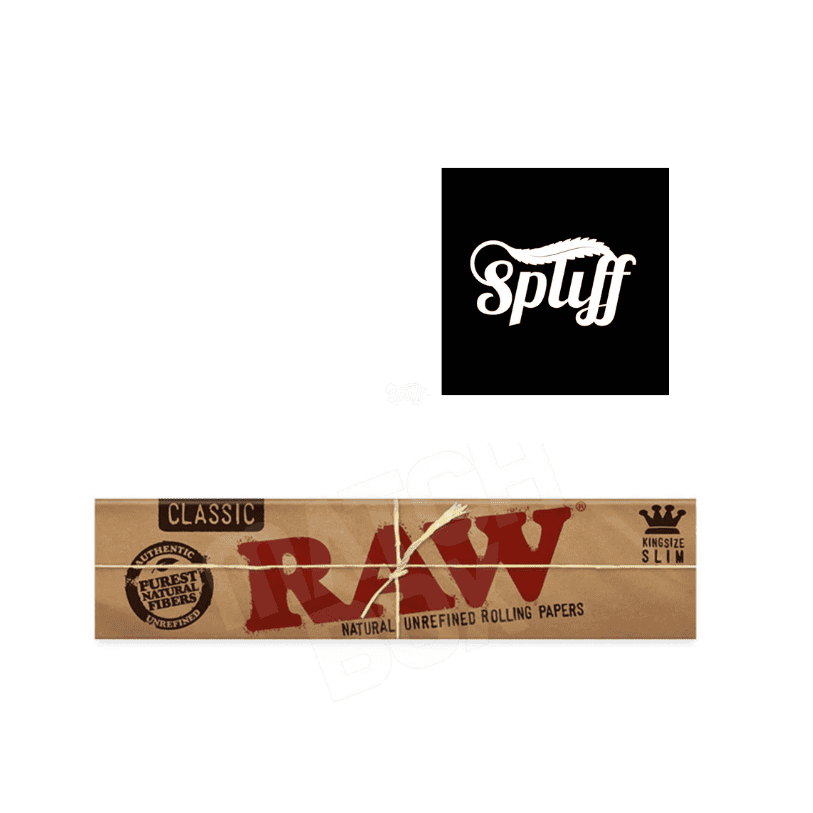 Logo of Spliff Nation Dispensary with Raw unrefined rolling papers at dispensary.