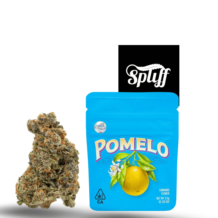 Cannabis bud and Pomelo edible from Spliff Nation Dispensary.