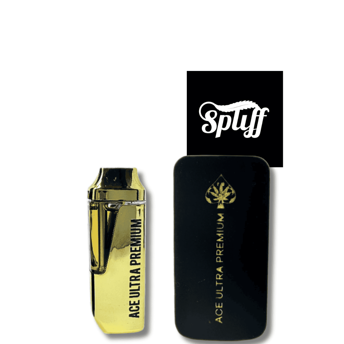 Disposable vape device with gold finish, labeled "Ace Ultra Premium," available at Spliff Nation Dispensary Dis.