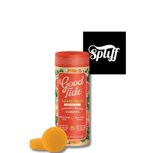 Grapefruit-flavored cannabis-infused gummies in orange container at Spliff Nation Dispensary dispensary.