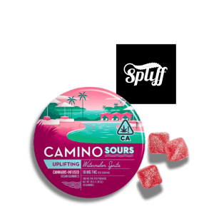 Kiva Camino Sours Uplifting Watermelon Spritz Gummies 100mg THC vegan cannabis gummies with sour coating in your selected city Dispensary